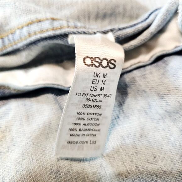 ASOS Retro Denim Jacket Patches Light Blue Space Theme Men's M 3643 - Picture 6 of 11